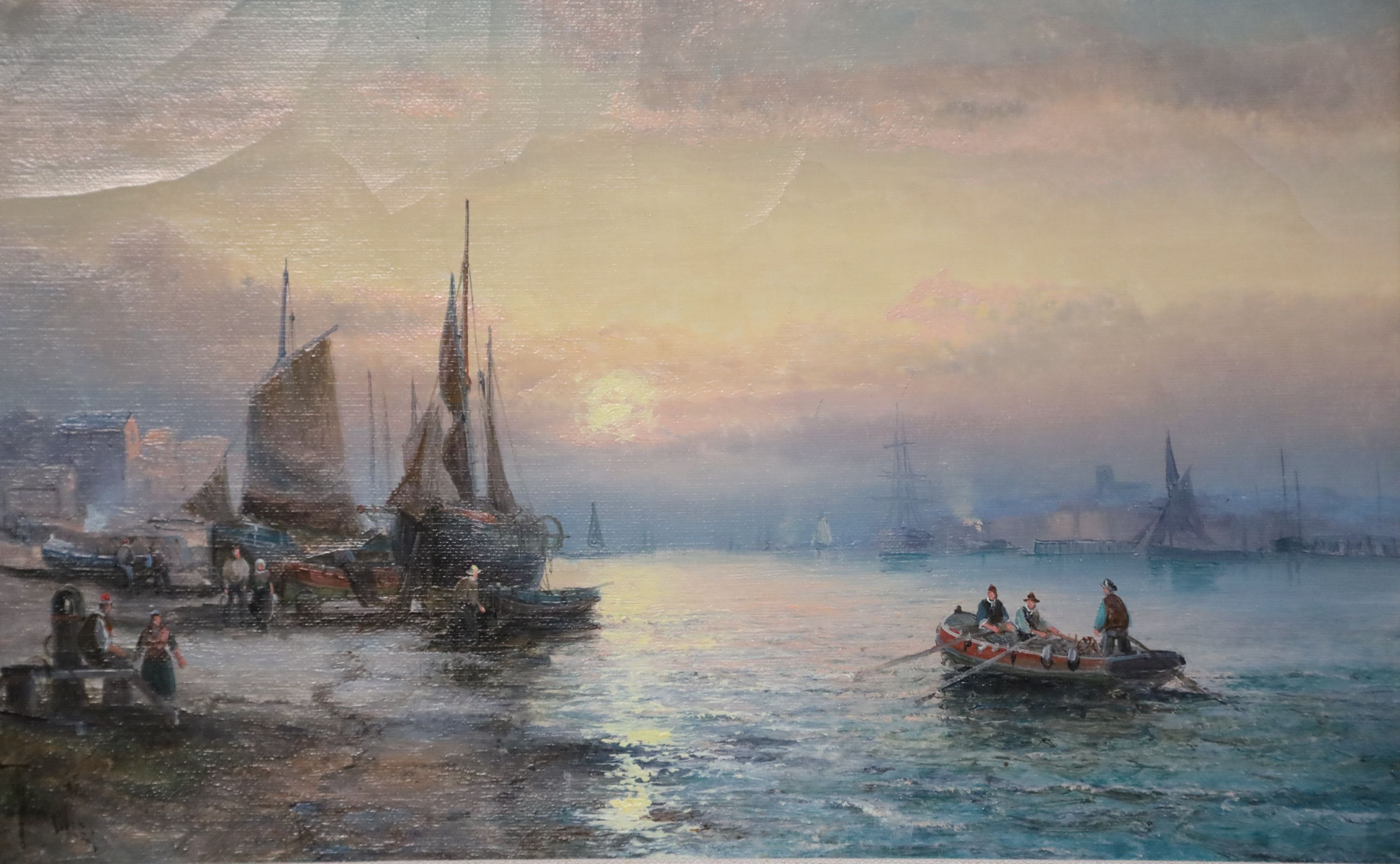 Hubert and William Thornley (fl.1858-1898) Fishing boats and fisherfolk along the shore and in harbour 9.5 x 15.25in.